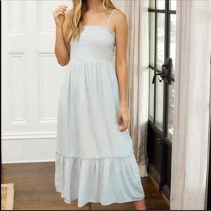 NWT LUSH Smocked Ruffle Midi Dress Mint Green XS